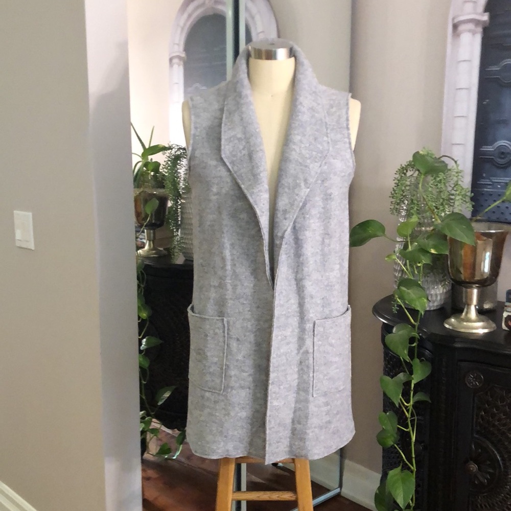 Tahari light gray long vest.